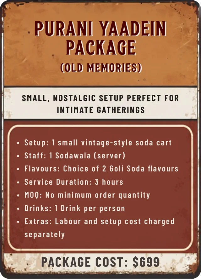 Purani Yaadein package — small nostalgic setup, $699