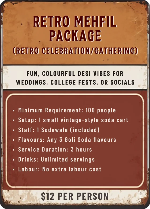 Retro Mehfil package — $12 per person